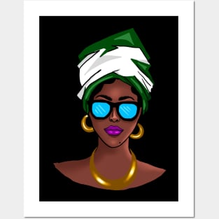 African women with Nigeria flag headscarf Posters and Art